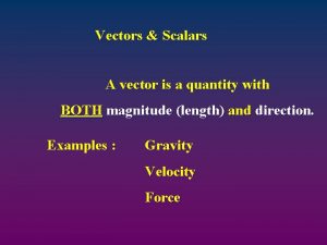 Vectors Scalars A vector is a quantity with