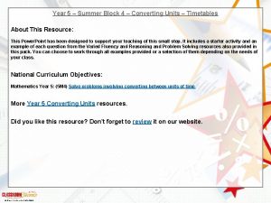 Year 5 Summer Block 4 Converting Units Timetables