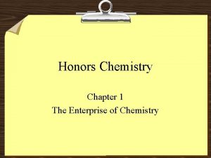 Honors Chemistry Chapter 1 The Enterprise of Chemistry