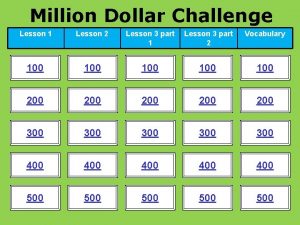 Million Dollar Challenge Lesson 1 Lesson 2 Lesson