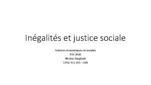 Ingalits et justice sociale Sciences conomiques et sociales