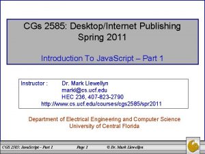 CGs 2585 DesktopInternet Publishing Spring 2011 Introduction To