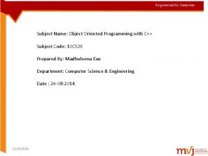 Subject Name Object Oriented Programming with C Subject