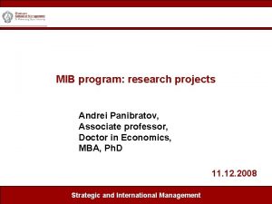 MIB program research projects Andrei Panibratov Center Marketing