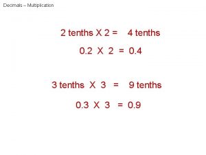 Decimals Multiplication 2 tenths X 2 4 tenths