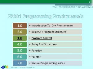 1 FP 201 PROGRAMMING FUNDAMENTALS FP 201 Programming