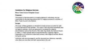 Guidelines for Religious Services Minsi Trails Council Chaplain