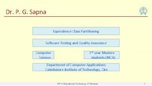 Dr P G Sapna Equivalence Class Partitioning Software