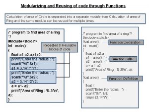 Modularizing and Reusing of code through Functions Calculation
