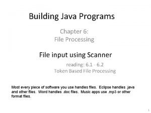 Building Java Programs Chapter 6 File Processing File