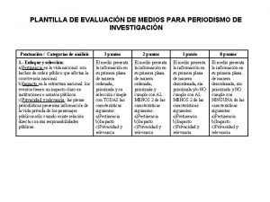 PLANTILLA DE EVALUACIN DE MEDIOS PARA PERIODISMO DE