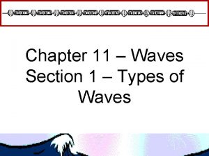 Chapter 11 Waves Section 1 Types of Waves