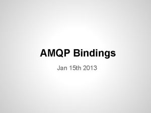 AMQP Bindings Jan 15 th 2013 AMQP Core