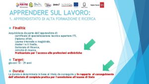 APPRENDERE SUL LAVORO 1 APPRENDISTATO DI ALTA FORMAZIONE