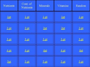 Nutrients Cont of Nutrients Minerals Vitamins Random 1