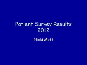 Patient Survey Results 2012 Nicki Mott Patient Survey