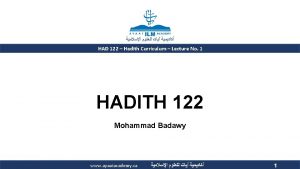 Agenda General understanding of hadiths 11 20 of