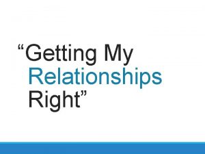 Getting My Relationships Right Getting My Relationships Right