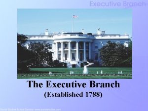 The Executive Branch Established 1788 Executive Branchs Creation