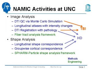 NAMIC Activities at UNC Image Analysis DTI QC