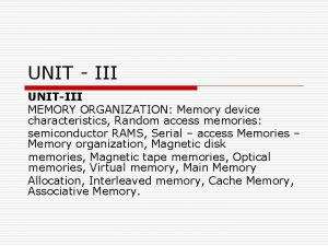 UNIT III UNITIII MEMORY ORGANIZATION Memory device characteristics