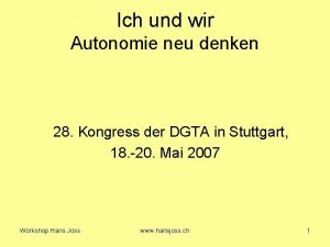 Ich und wir Autonomie neu denken 28 Kongress