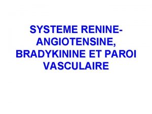 SYSTEME RENINEANGIOTENSINE BRADYKININE ET PAROI VASCULAIRE Angiotensine II