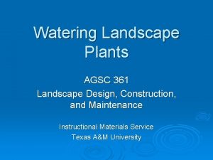 Watering Landscape Plants AGSC 361 Landscape Design Construction