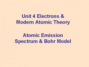 Unit 4 Electrons Modern Atomic Theory Atomic Emission