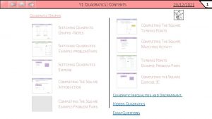 Y 1 QUADRATICS CONTENTS 29122021 QUADRATIC GRAPHS COMPLETING