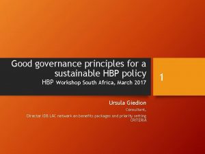 Good governance principles for a sustainable HBP policy