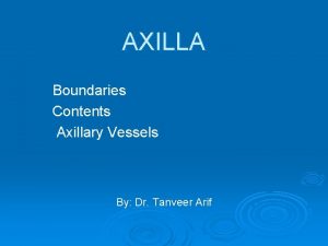 AXILLA Boundaries Contents Axillary Vessels By Dr Tanveer