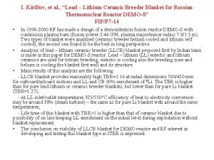 I Kirillov et al Lead Lithium Ceramic Breeder