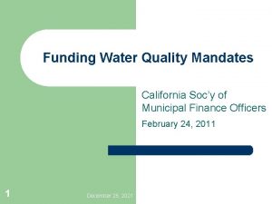 Funding Water Quality Mandates California Socy of Municipal