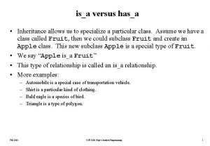 isa versus hasa Inheritance allows us to specialize