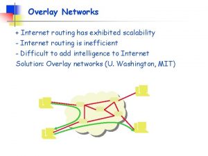 Overlay Networks Internet routing has exhibited scalability Internet