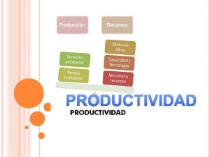 PRODUCTIVIDAD QUE ES PRODUCTIVIDAD La productividad es la