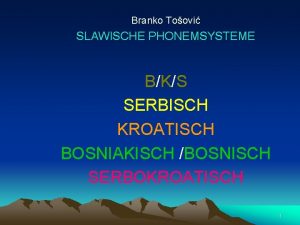 Branko Toovi SLAWISCHE PHONEMSYSTEME BKS SERBISCH KROATISCH BOSNIAKISCH