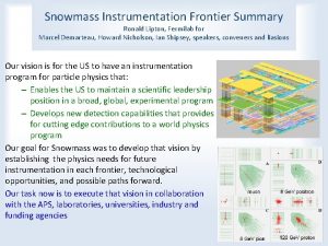 Snowmass Instrumentation Frontier Summary Ronald Lipton Fermilab for