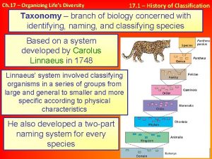 Ch 17 Organizing Lifes Diversity 17 1 History