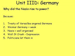 Unit IIID Germany Why did the Nazis rise