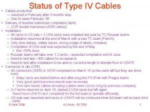 Status of Type IV Cables Cables production resumed