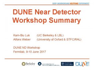 DUNE Near Detector Workshop Summary KamBiu Luk Alfons