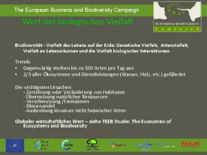 The European Business and Biodiversity Campaign Wert der