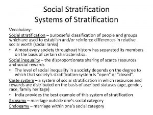 Social Stratification Systems of Stratification Vocabulary Social stratification