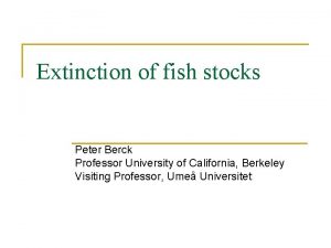 Extinction of fish stocks Peter Berck Professor University