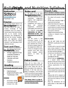Rolla Foods High and Nutrition Syllabus Foods Labs