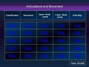 Articulations and Movement Classification Movement Upper Body Joints