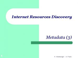 Internet Resources Discovery Metadata 3 1 H Weinberger