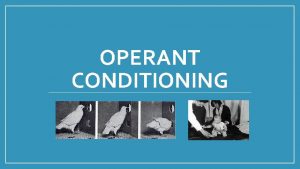 OPERANT CONDITIONING Operant Conditioning Behavior is strengthened if